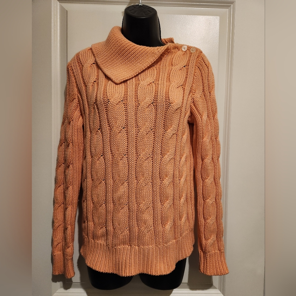 NWOT Lauren Ralph Lauren 🍑 Peach Cable Sweater. Sz Med